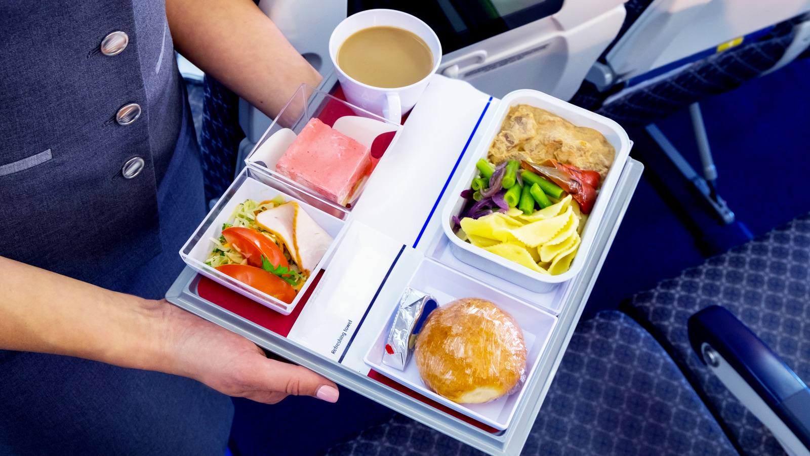 Meal served on board of airplane